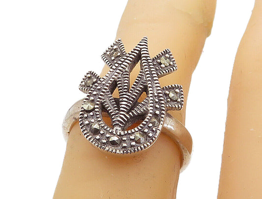 925 Sterling Silver  Vintage Marcasite Decorated Band Ring Sz 5.5  RG8291