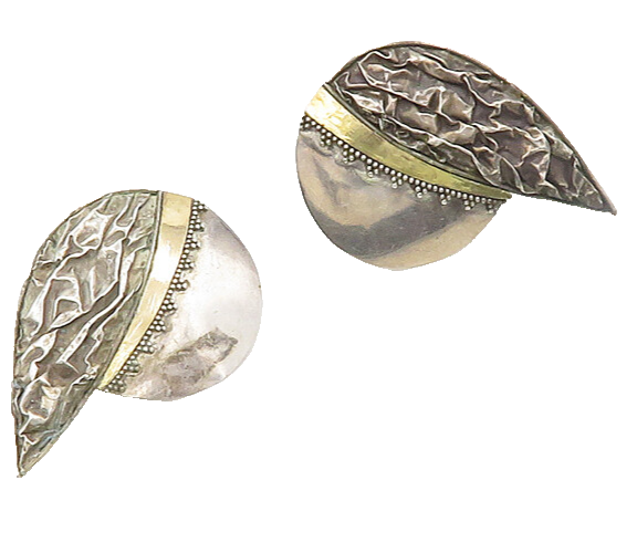 925 Silver & 18K GOLD  Vintage Two Tone Sculpted Design Drop Earrings  EG9496