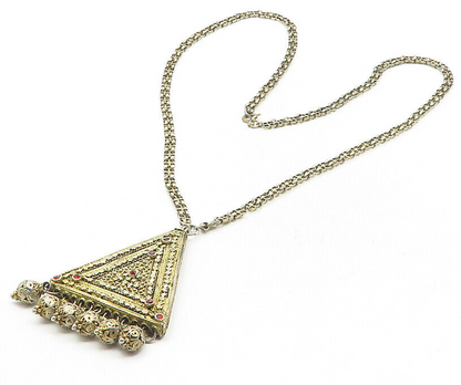 MIDDLE EASTERN 925 Silver  Vintage Red Topaz Floral Chain Necklace  NE1974