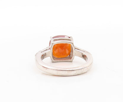 925 Sterling Silver Vintage Ring Square Cut Brown Gemstone & CZ  Sz 7  RG30898