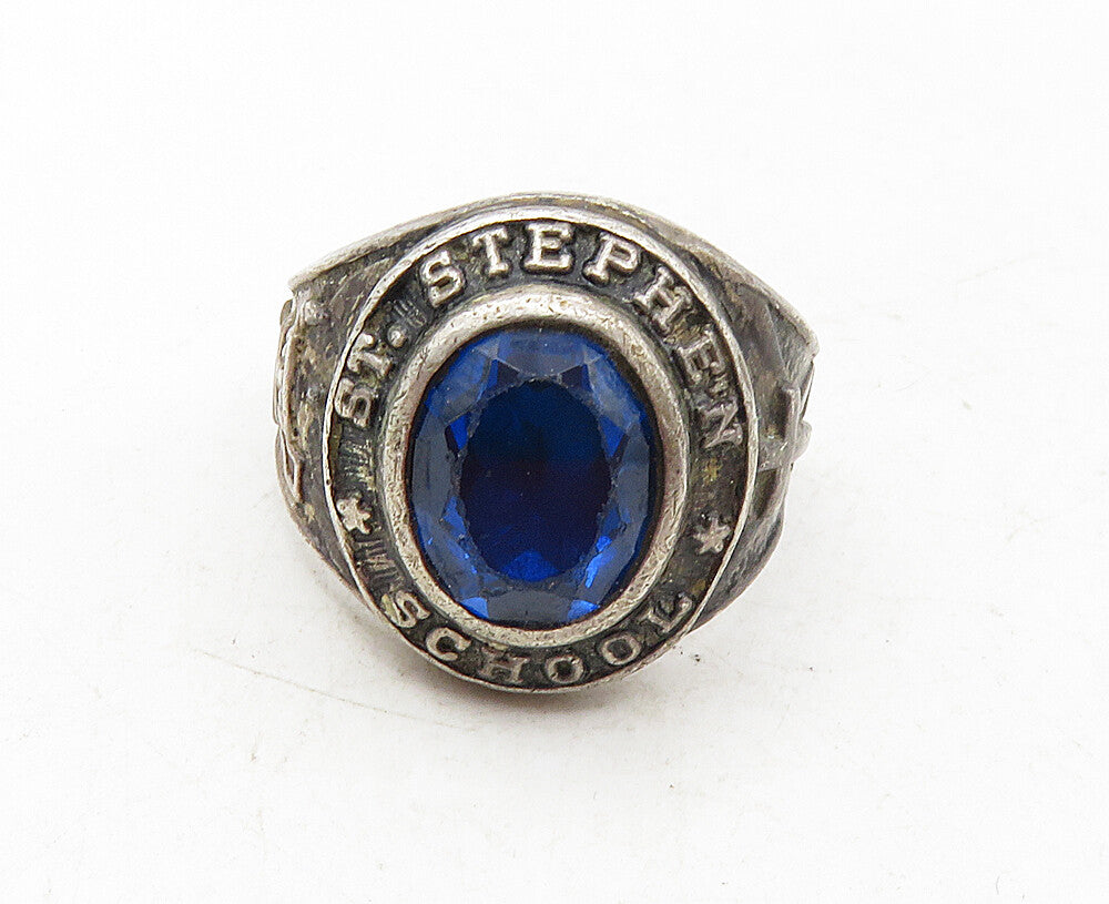 925 Sterling Silver  Vintage Topaz St. Stephens School 1958 Ring Sz 6  RG9518
