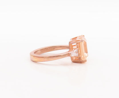925 Sterling Silver Vintage Ring Rose Gold Plated Morganite & CZ  Sz 7 RG29578