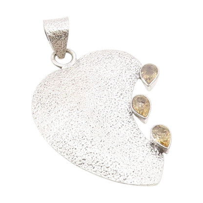 925 Sterling Silver Vintage Pendant Pear Cut Citrine Modern Love Heart  PT25720