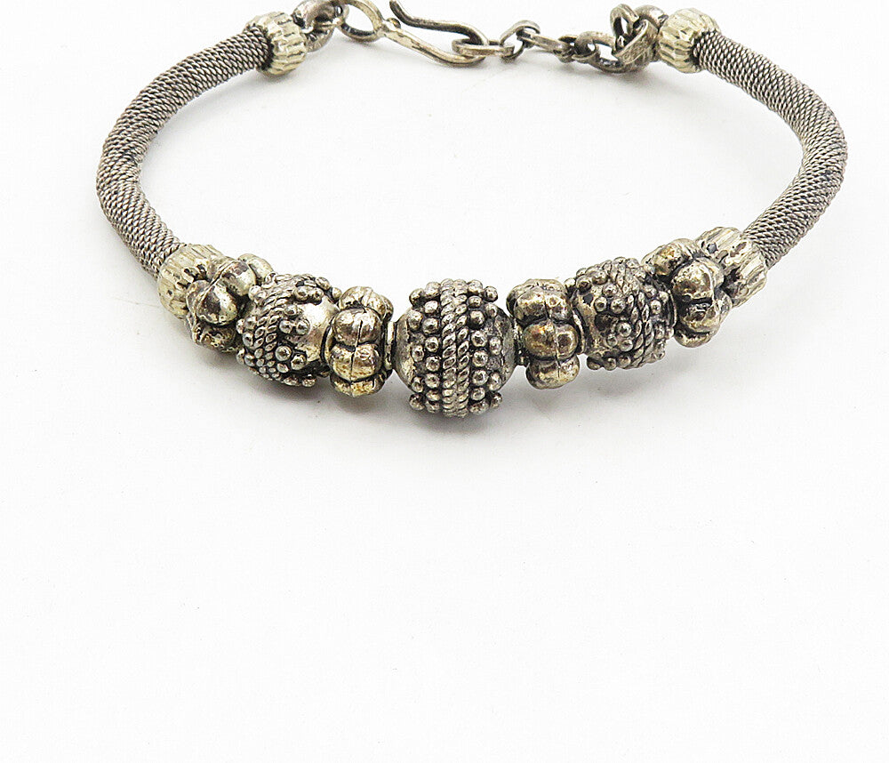 925 Sterling Silver  Vintage Antique Beaded Wire Twist Bangle Bracelet  BT3976
