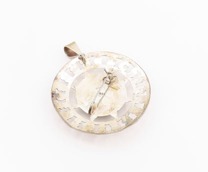 925 Sterling Silver Vintage Brooch Cabochon Gemstone Cutout Sun  BP11676