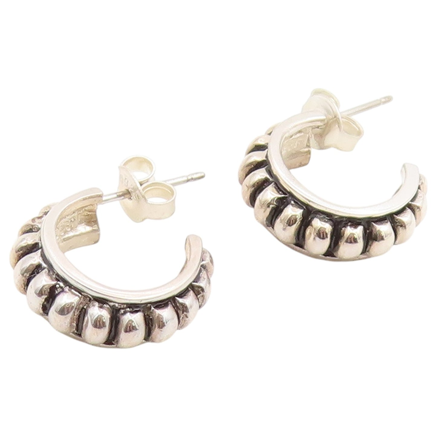 925 Sterling Silver Vintage Earrings ESPO Chunky Ribbed Crescent Studs  EG14472