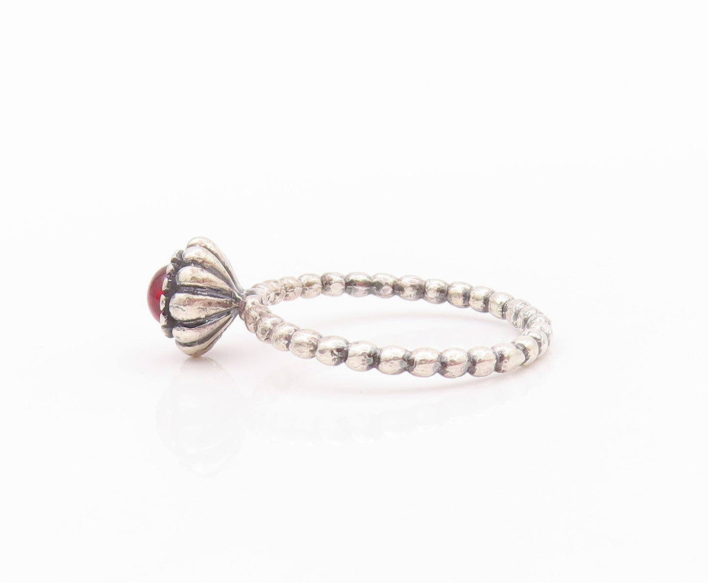 925 Sterling Silver Vintage Ring Red Cabochon Gemstone Flower  SZ 8  RG32236