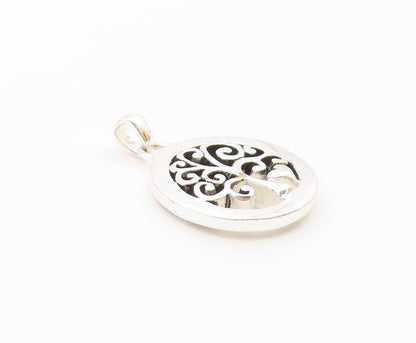 925 Sterling Silver  Vintage Shiny Mom Heart Of Family Tree Pendant  PT19153