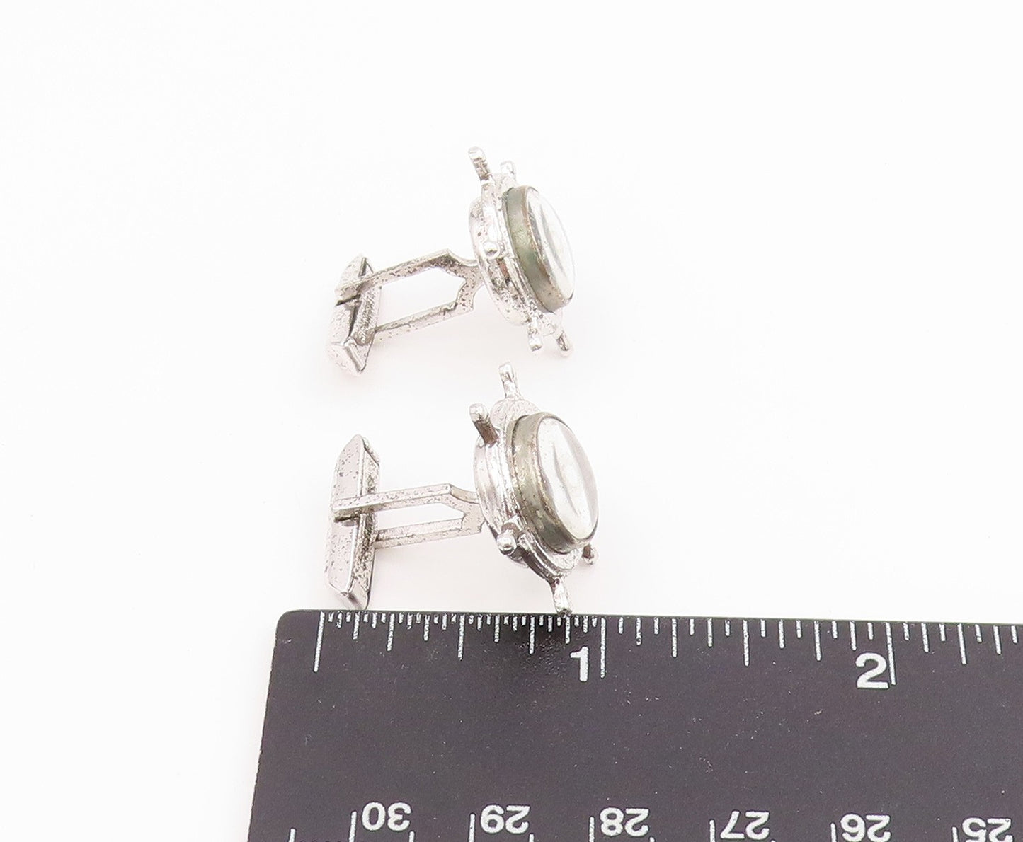 925 Sterling Silver Vintage Cufflinks HIS LORDSHIP Compass & Marine Wheel TR4152