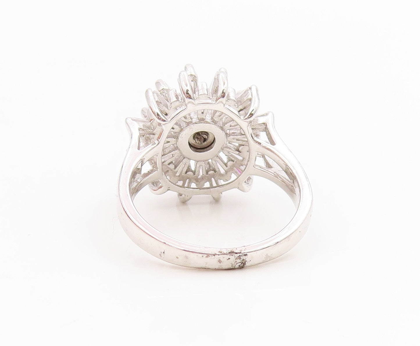 925 Sterling Silver Vintage Ring Elegant CZ Starburst Flower Spins Sz 7 RG35831