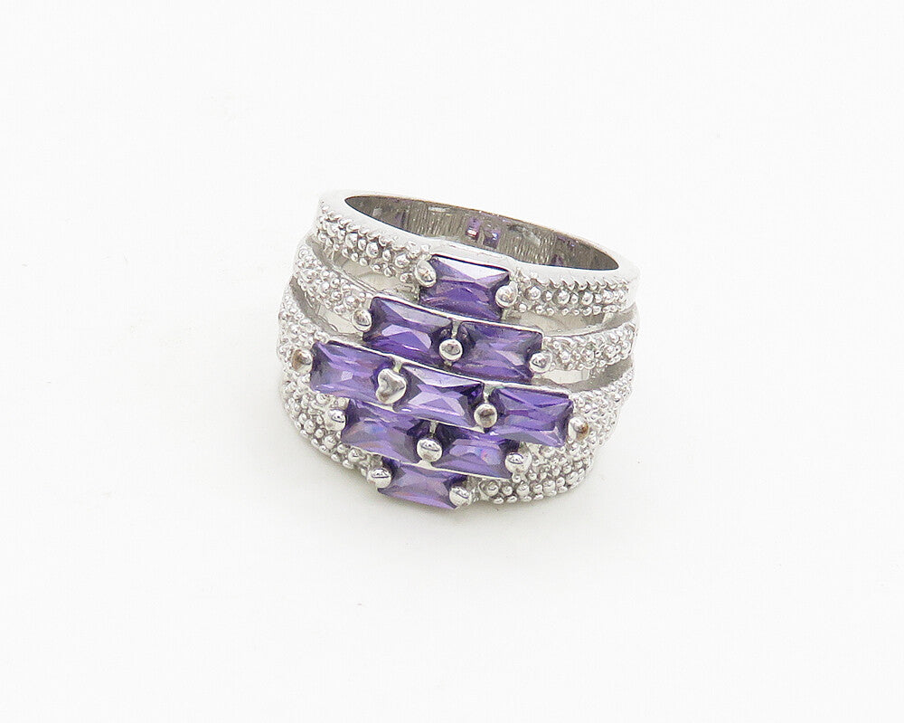 925 Sterling Silver  Shiny Purple Topaz Split Shank Band Ring Sz 7  RG18515