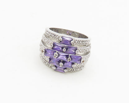 925 Sterling Silver  Shiny Purple Topaz Split Shank Band Ring Sz 7  RG18515