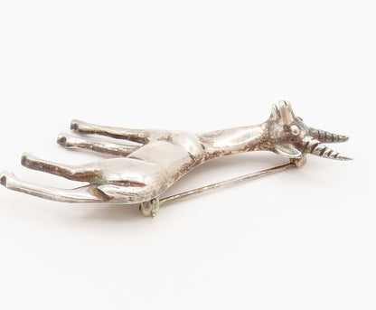 925 Sterling Silver  Vintage Minimalist Antelope Animal Brooch Pin  BP10108