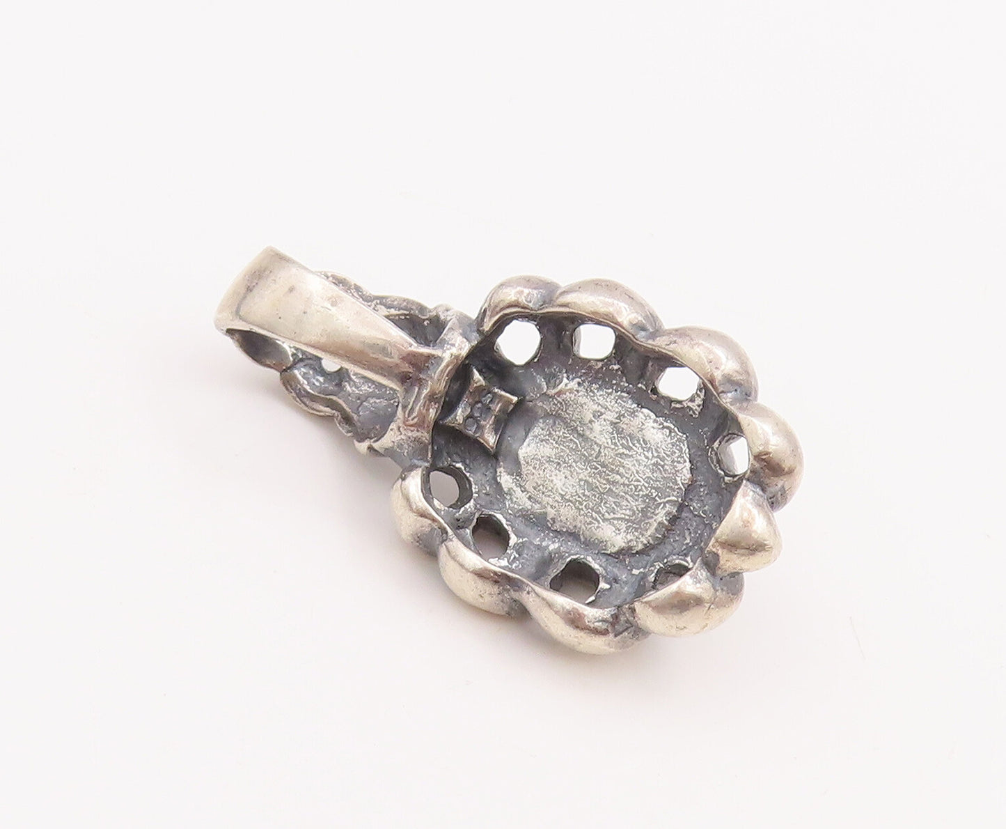 925 Sterling Silver Vintage Pendant Solid Cutout Braided Rectangle Onyx  PT22844