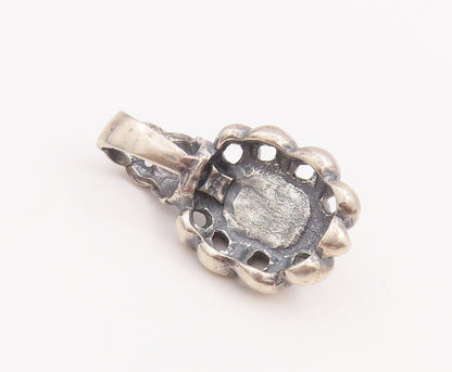 925 Sterling Silver Vintage Pendant Solid Cutout Braided Rectangle Onyx  PT22844