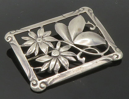 925 Sterling Silver  Vintage Daisy Flowers Swirl Border Brooch Pin  BP5933