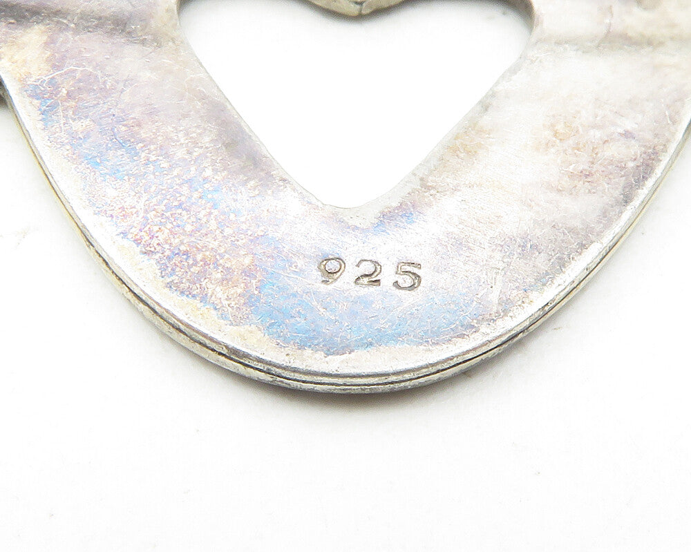 925 Sterling Silver  Vintage Circle Pattern Open Love Heart Brooch Pin  BP4390
