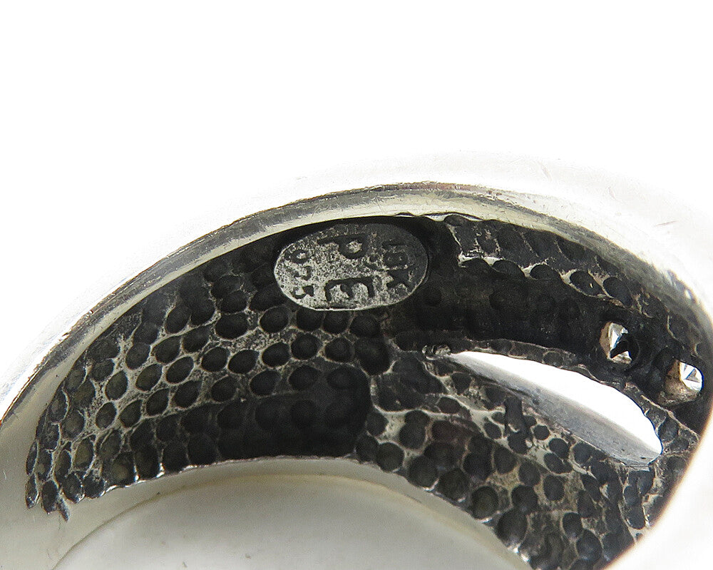 PE 925 Silver & 18K GOLD  Vintage Shiny Topaz Two Tone Band Ring Sz 8  RG19195