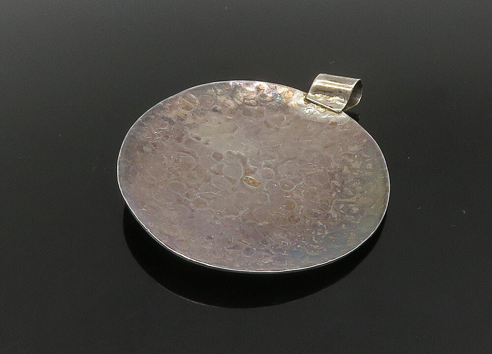 925 Sterling Silver  Vintage Dark Tone Hammered Round Pendant  PT18663