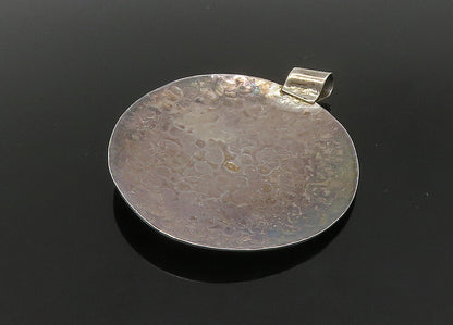 925 Sterling Silver  Vintage Dark Tone Hammered Round Pendant  PT18663