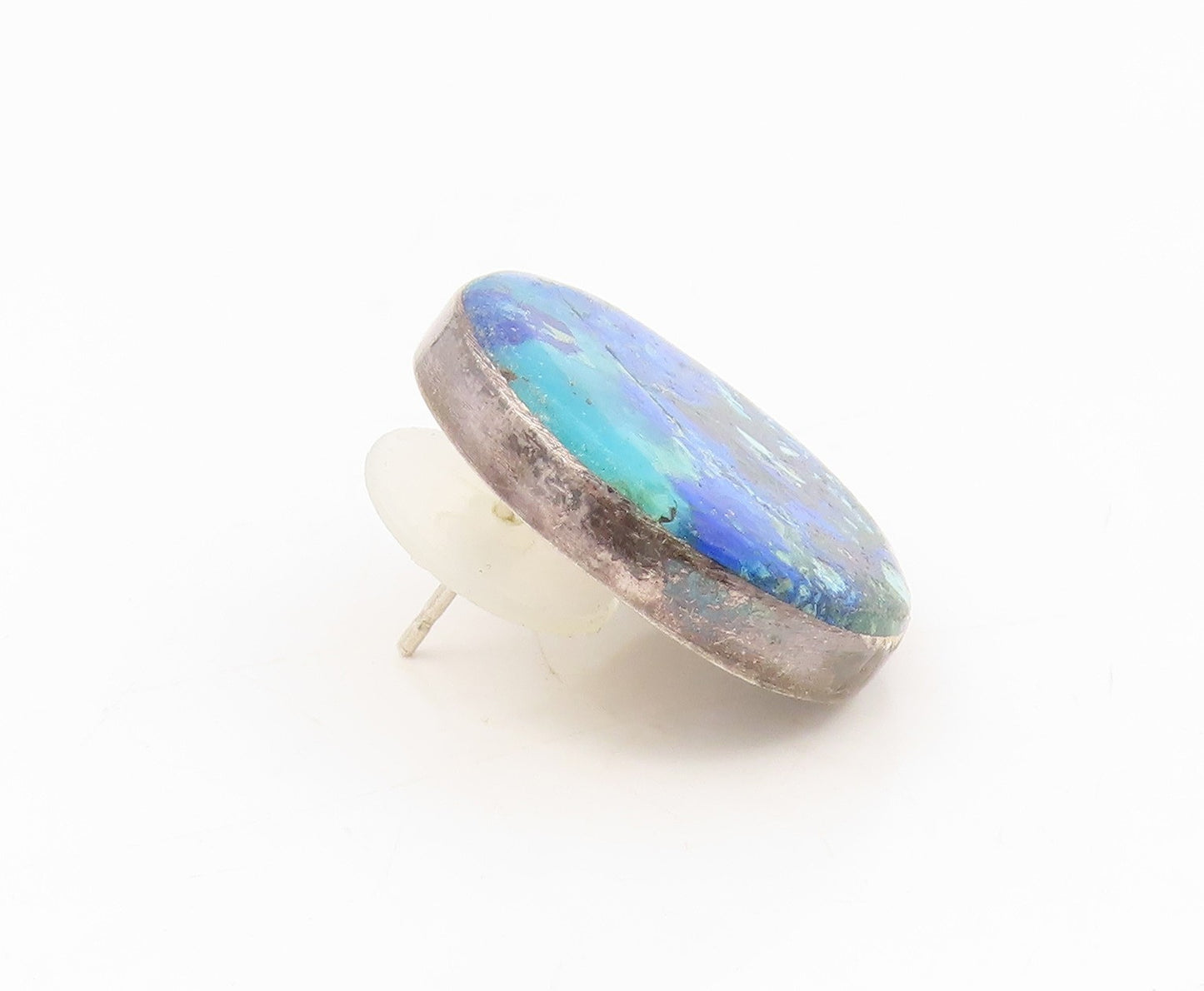 925 Sterling Silver Vintage Earrings Gemstone Deep Ocean Blue Studs  EG13869