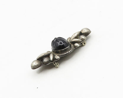 EDR MEXICO 925 Silver  Vintage Face Carved Black Onyx Brooch Pin  BP7062