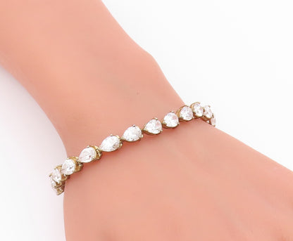 925 Sterling Silver  Vintage Tear Drop Cubic Zirconia Chain Bracelet  BT7978