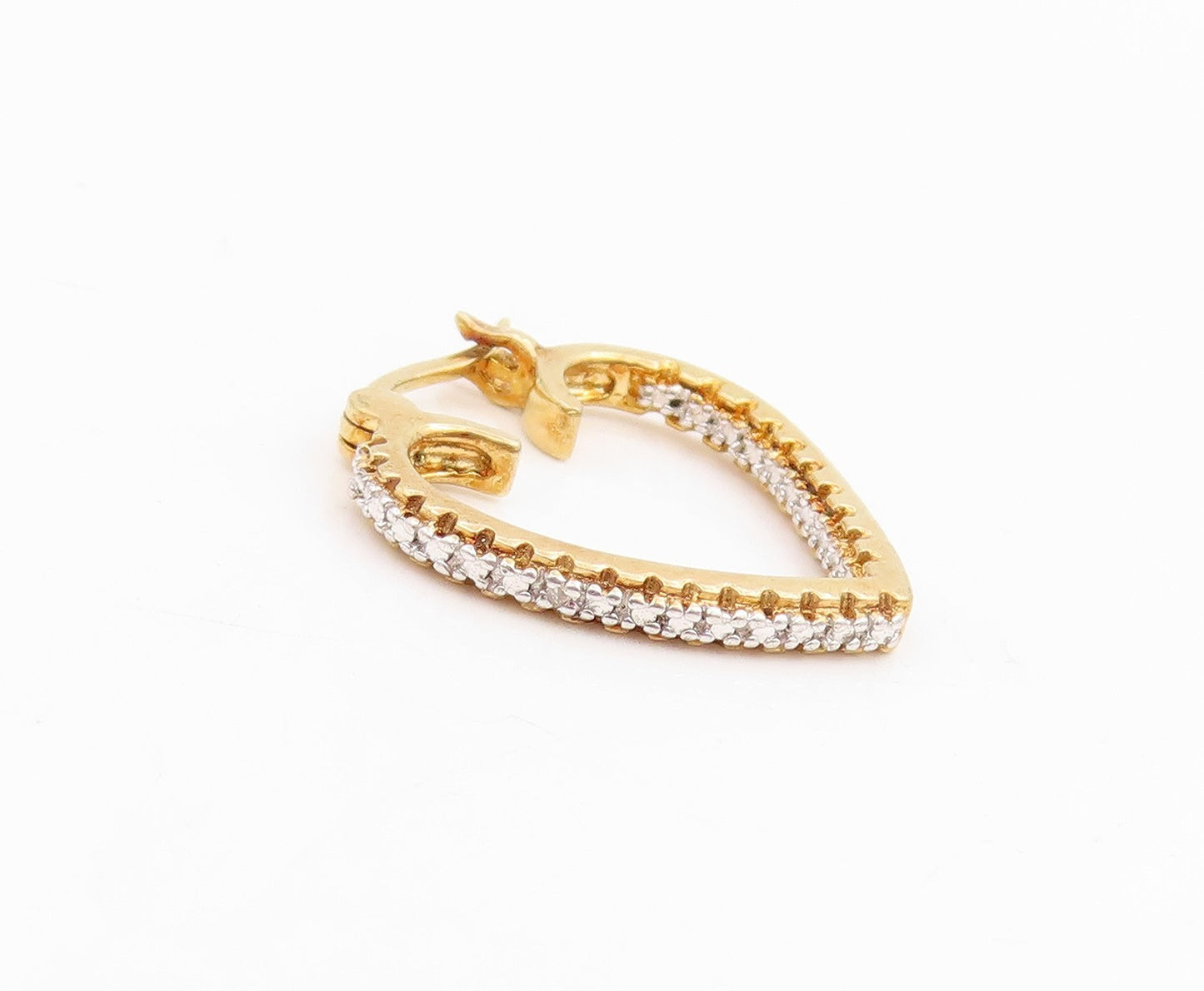 925 Sterling Silver Vintage Earrings Gold Plated CZ Love Heart Hoops  EG14095