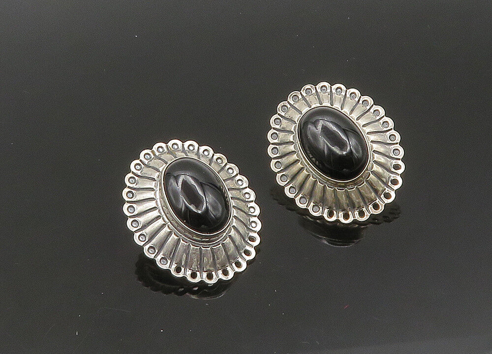 SOUTHWESTERN 925 Sterling Silver Vintage Black Onyx Drop Earrings EG10780
