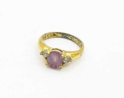 925 Silver   Vintage Amethyst & Topaz Gold Plated Band Ring Sz 7  RG19430