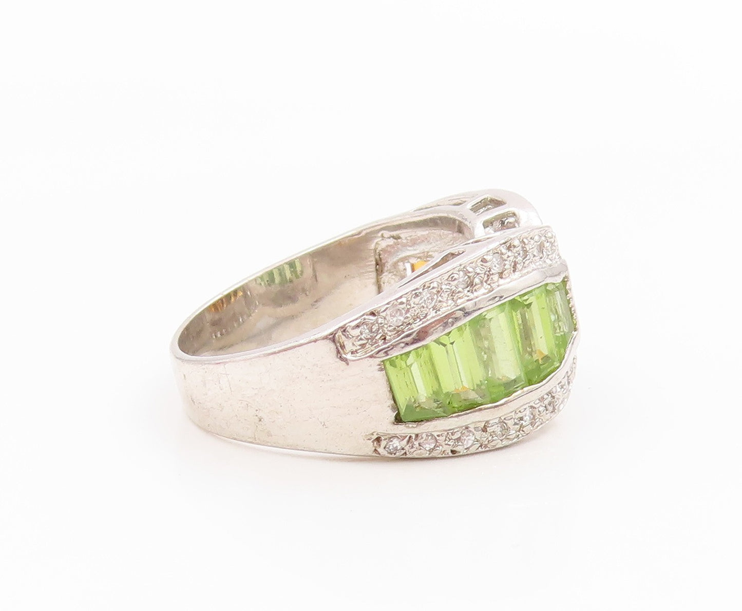 925 Sterling Silver Vintage Ring Citrine & Peridot Statement Band  Sz 8  RG36045
