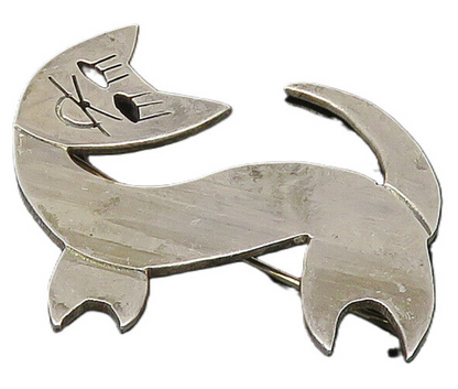 MEXICO 925 Sterling Silver  Vintage Cutout Eyes Smiling Cat Brooch Pin  BP8985