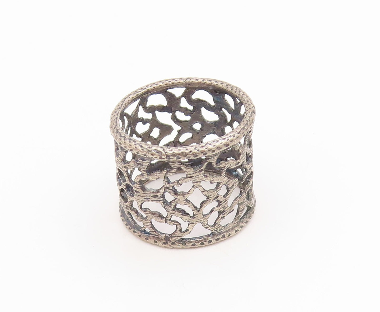 925 Sterling Silver Vintage Ring Intricate Openwork Wide Band  Sz 6.5  RG34560