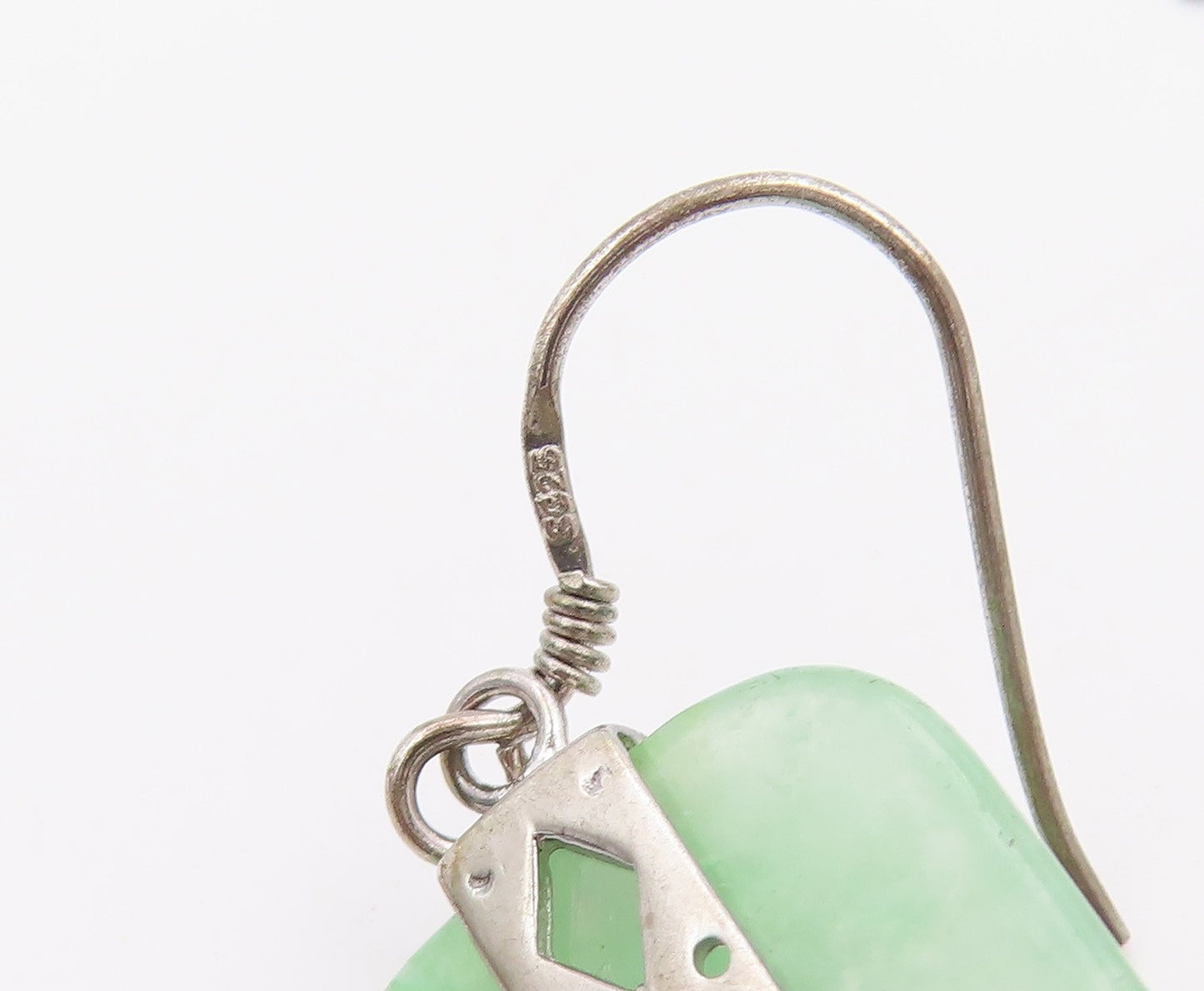 925 Sterling Silver Vintage Earrings Modernist Jade Geometric Dangles  EG14427