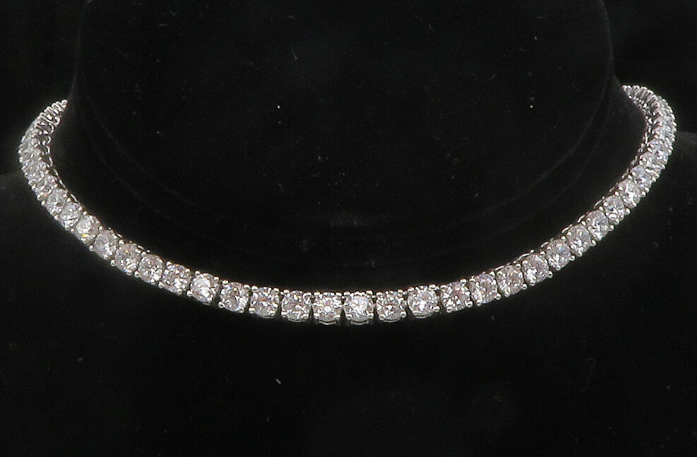 925 Sterling Silver  Sparkling Round Cut Cubic Zirconia Chain Necklace  NE2090