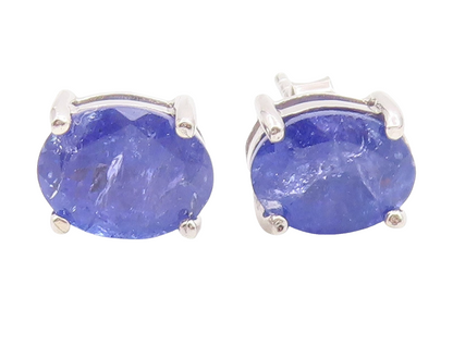 925 Sterling Silver Vintage Earrings Minimalist Oval Cut Tanzanite Stud  EG14126