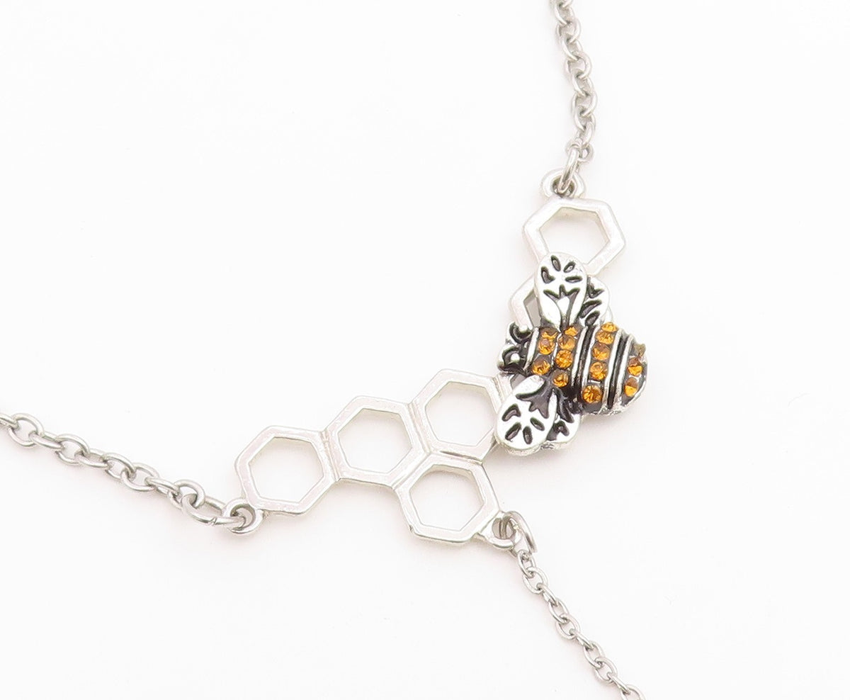 925 Sterling Silver Vintage Necklace Citrine Honeycomb & Bumblebee Drop  NE4912