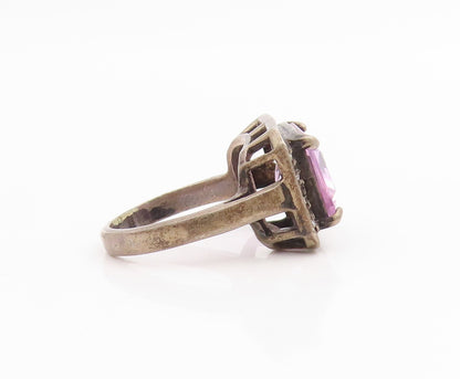925 Sterling Silver Vintage Ring Amethyst & Topaz Geometric Band  Sz 6  RG33848