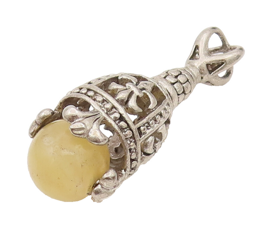 925 Silver  Vintage Chandelier Cutout carved & Rotating Ball Pendant PT22113