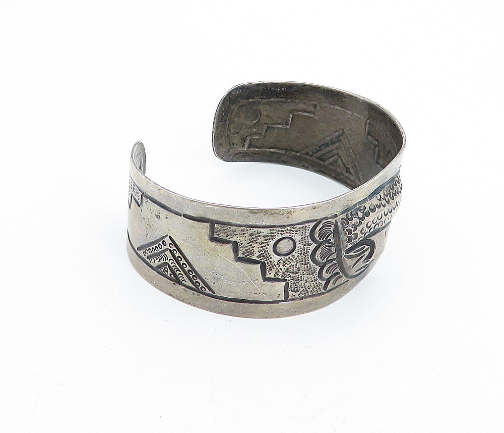 925 Sterling Silver  Vintage Dark Tone Traditional Face Cuff Bracelet  BT1552