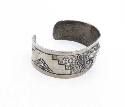925 Sterling Silver  Vintage Dark Tone Traditional Face Cuff Bracelet  BT1552