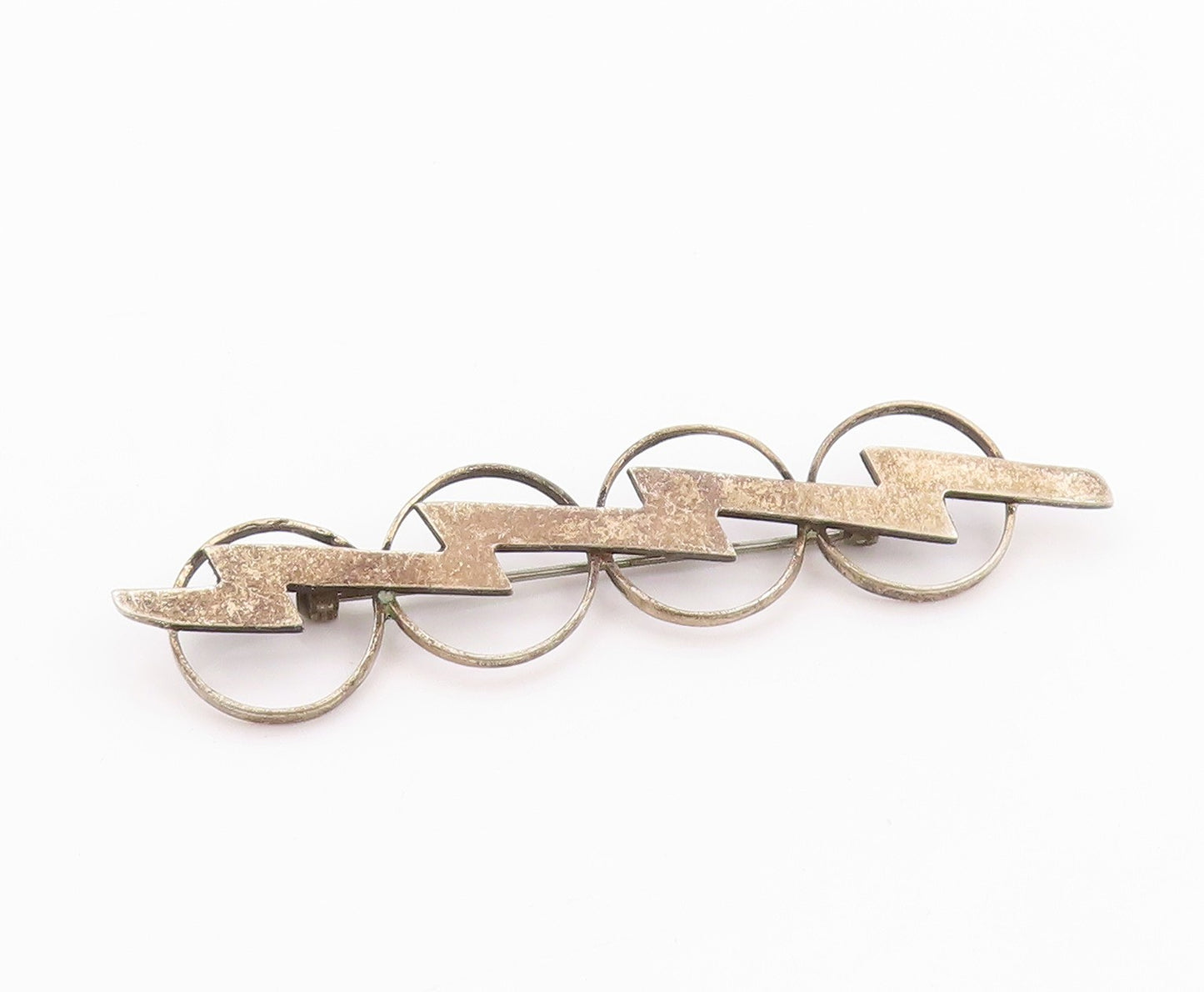 925 Sterling Silver Vintage Brooch Modernist Thunder & Rings Design BP11599