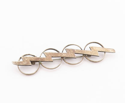 925 Sterling Silver Vintage Brooch Modernist Thunder & Rings Design BP11599