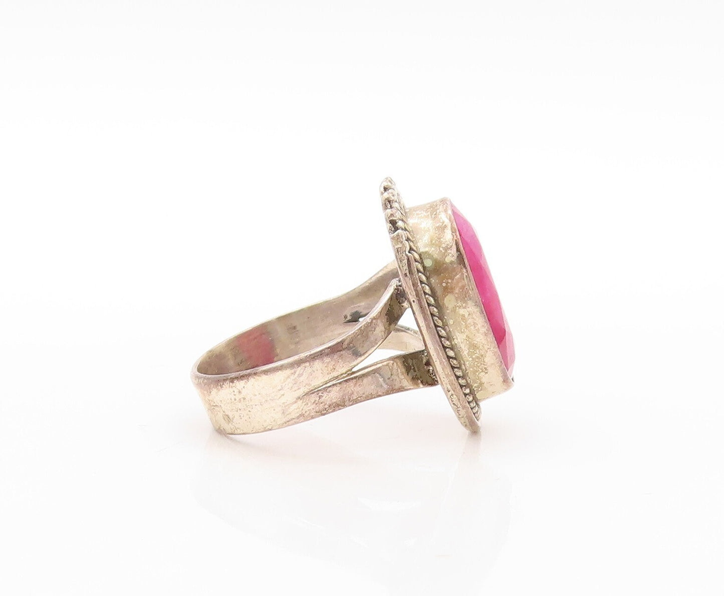 925 Sterling Silver Vintage Ring Oval Cabochon Pink Gemstone  Sz 8.5  RG30569