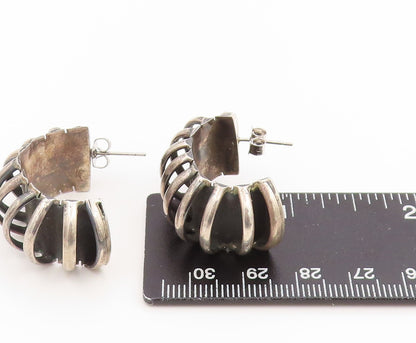 925 Sterling Silver Vintage Earrings MEXICO Classic Ribbed Wide Hoops  EG14264