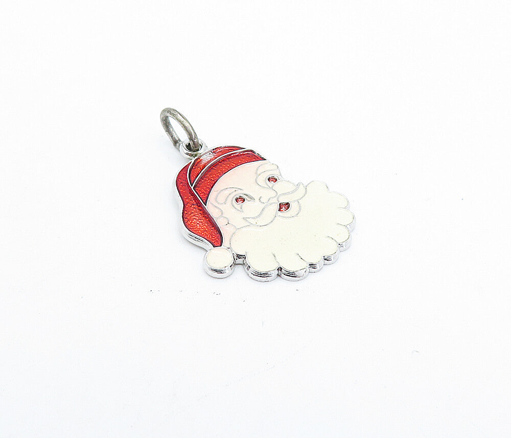 925 Sterling Silver  Vintage Enamel Coated Santa Clause XMas Pendant  PT2645