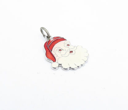 925 Sterling Silver  Vintage Enamel Coated Santa Clause XMas Pendant  PT2645