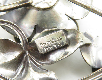 BEAU 925 Sterling Silver  Vintage Shiny Rose Flowers Brooch Pin  BP6389