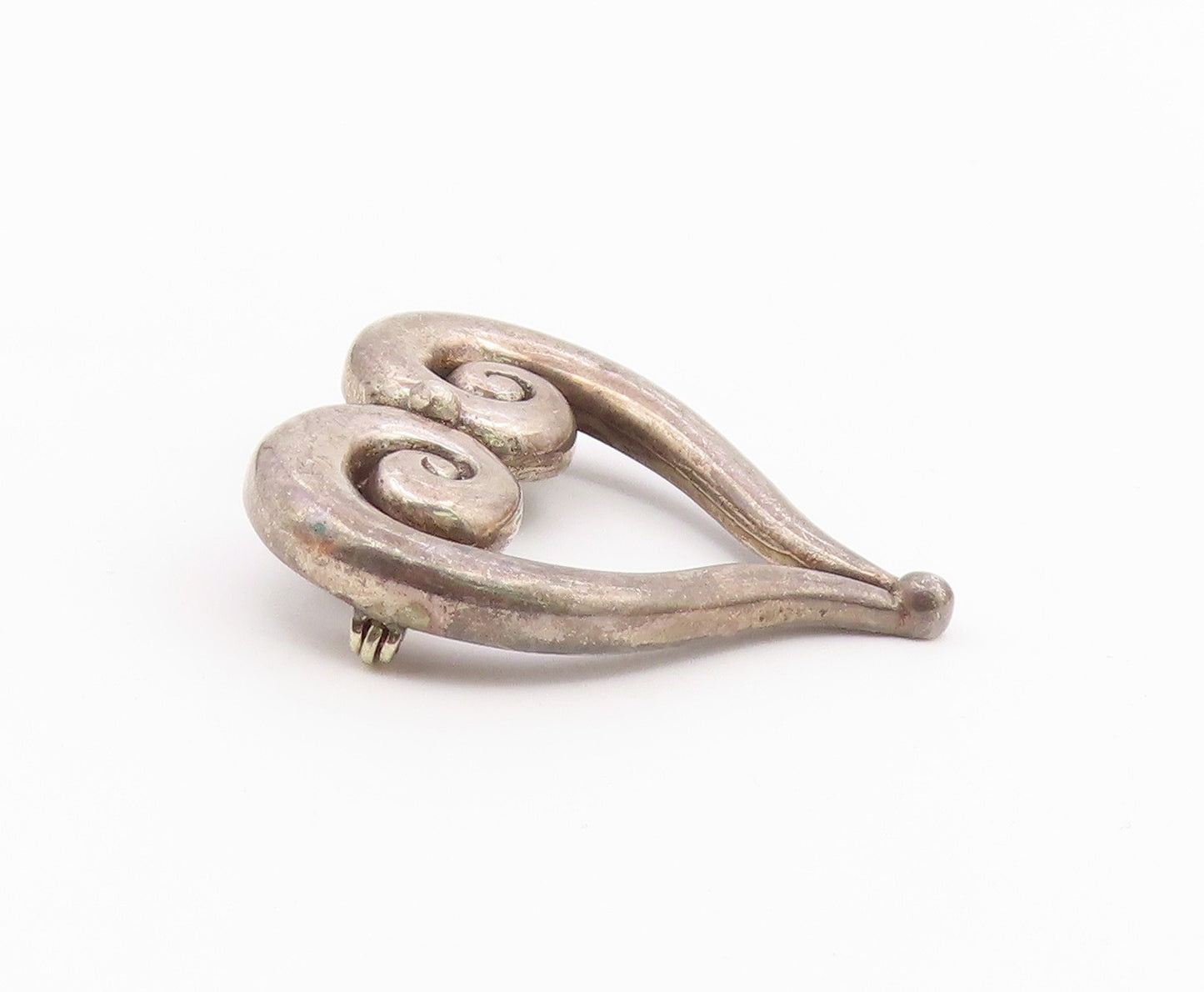JOHANNES HANIAS 925 Silver  Vintage Swirled Love Heart Brooch Pin  BP9726