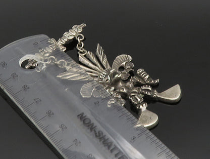 925 Sterling Silver  Vintage Sculpted Tribal Warrior Dangle Pendant  PT20229